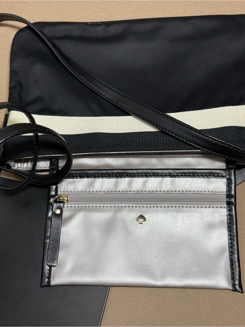 Kate Spade Barrow Street Tenley Nylon Bow Crossbody - Black/Cream - Picture 9 of 10